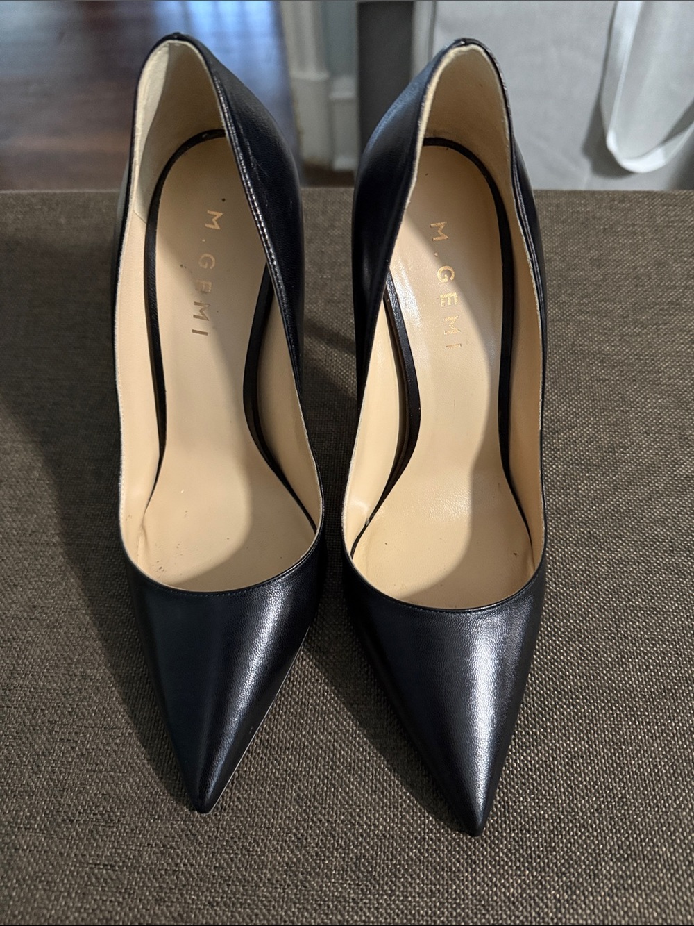 M. Gemi Black Leather Stiletto Pumps Heels 37.5 7